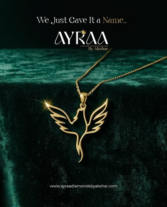 Ayraa jewellery brand story artwork with a gold pendant